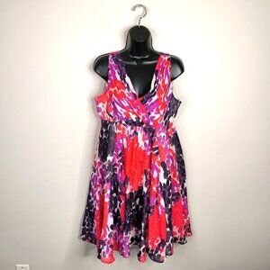 Vila Abstract Floral Garden Barbie Empire Waist Chiffon Chic Glam Summer Dress L